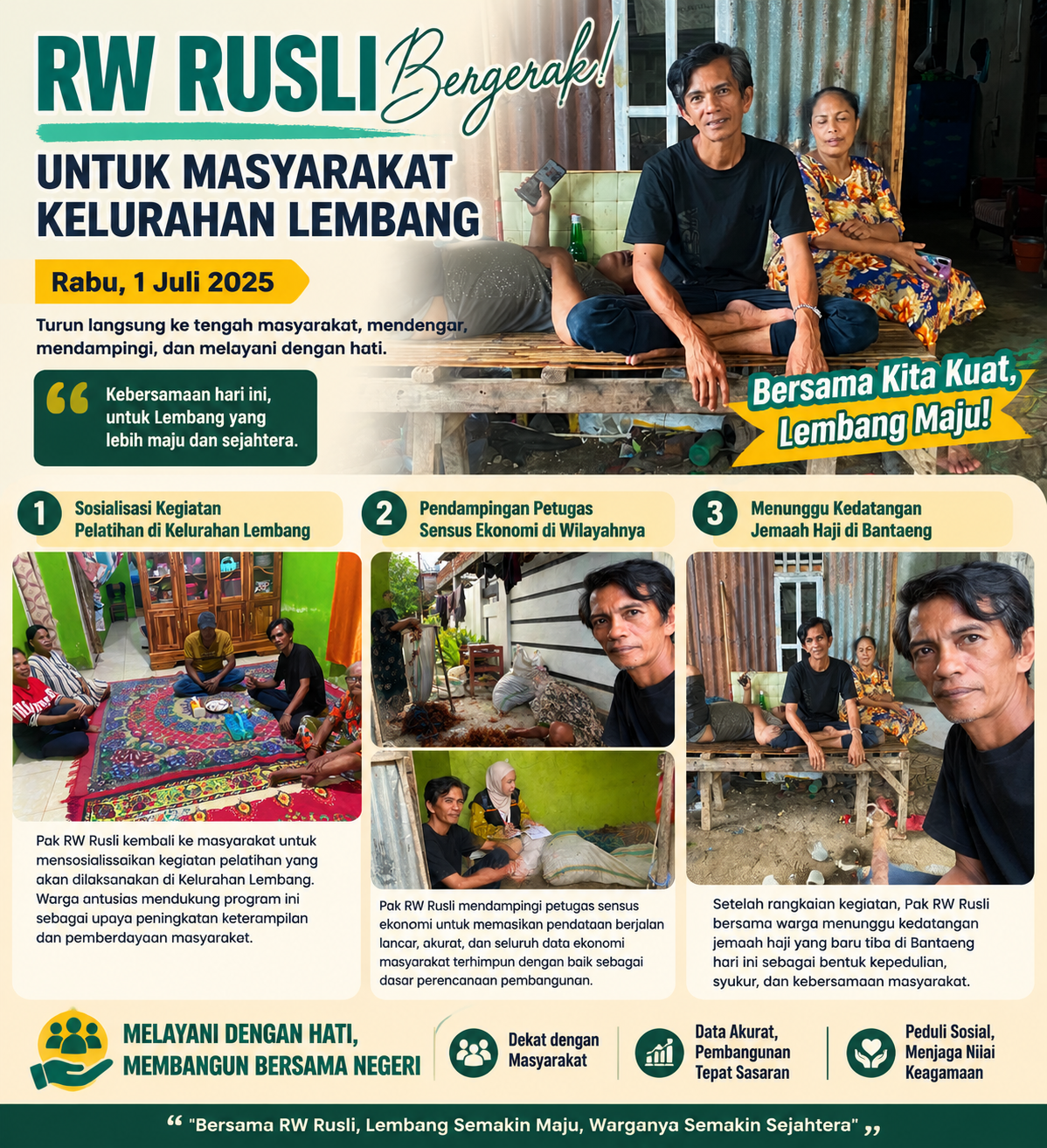 RW Rusli Bergerak: Sosialisasi Pelatihan, Pendampingan Sensus Ekonomi, dan Penyambutan Jamaah Haji di Biring Kassi Kel Lembang 